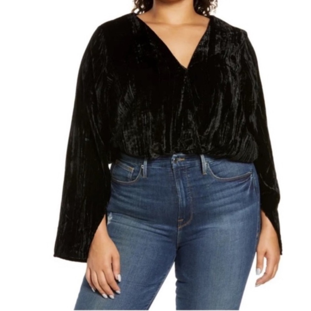 Good American Crushed Velvet‎ Bodysuit Black 4 Equals XL